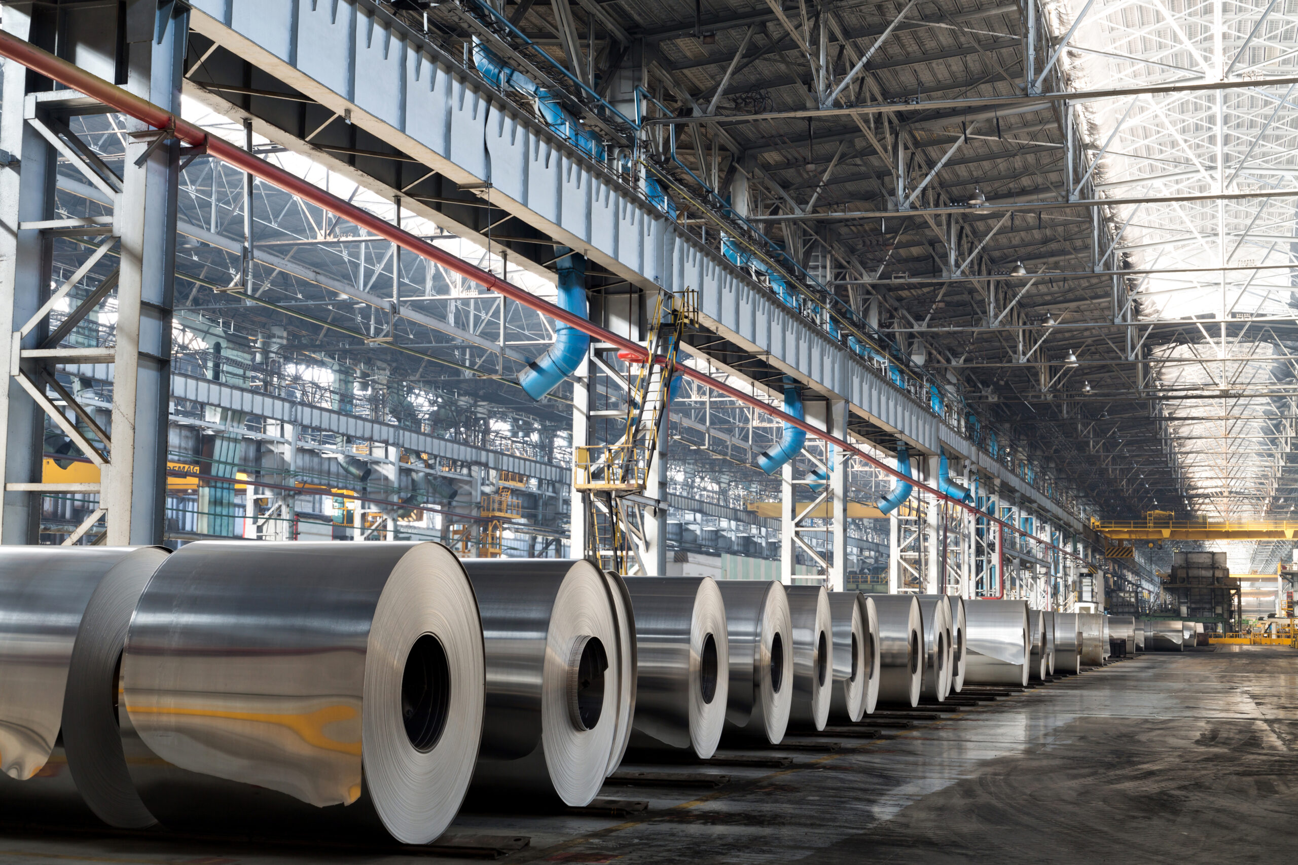 Long,Row,Of,Rolls,Of,Aluminum,In,Production,Shop,Of